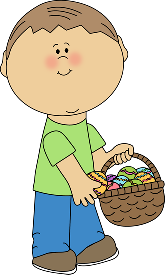Boy Putting Eggs In An Easter Basket - Boy Carrying Basket Clip Art (330x550)