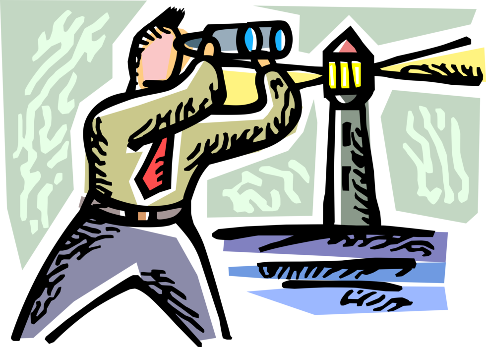 Vector Illustration Of Businessman With Binoculars - Clip Art (980x700)