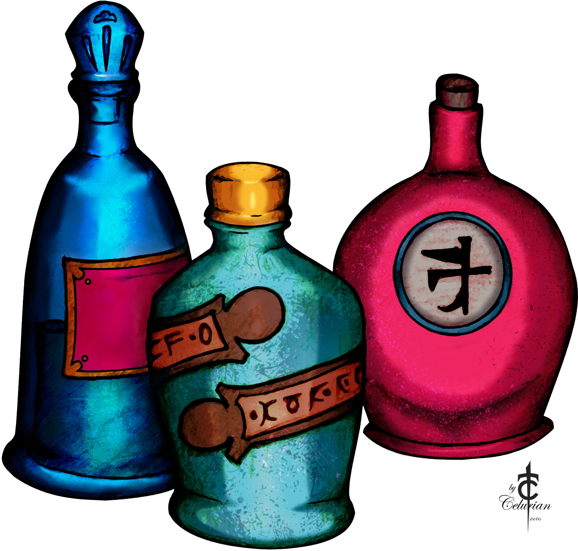 [artist Spotlight] Carlos Torreblanca - Potion Bottles Free Clip Art (1984x1862)