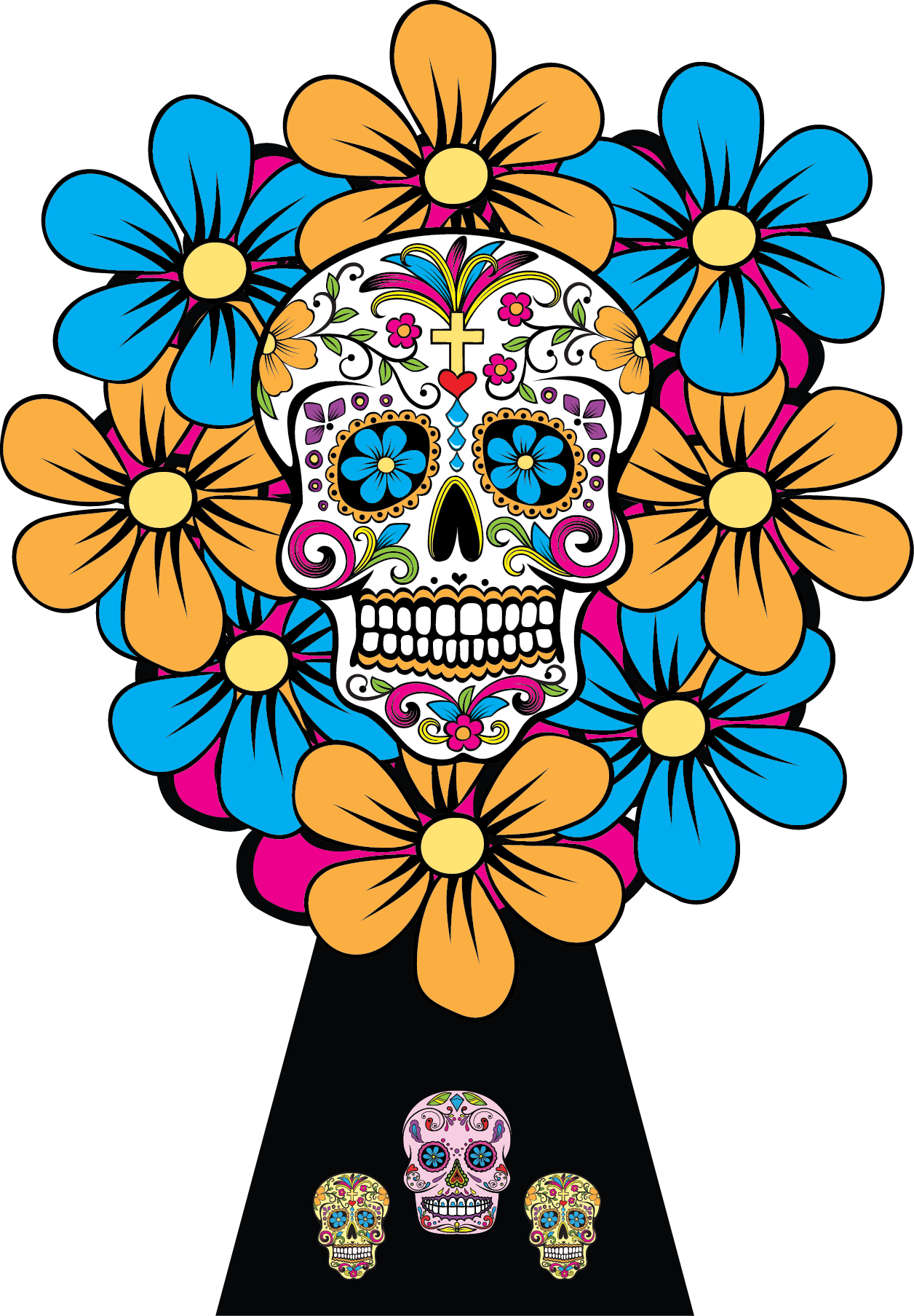 Sugar Skulls Dia De Los Muertos Bouquet - Skulls Of Dia De Los Muertos Png (1256x1807)