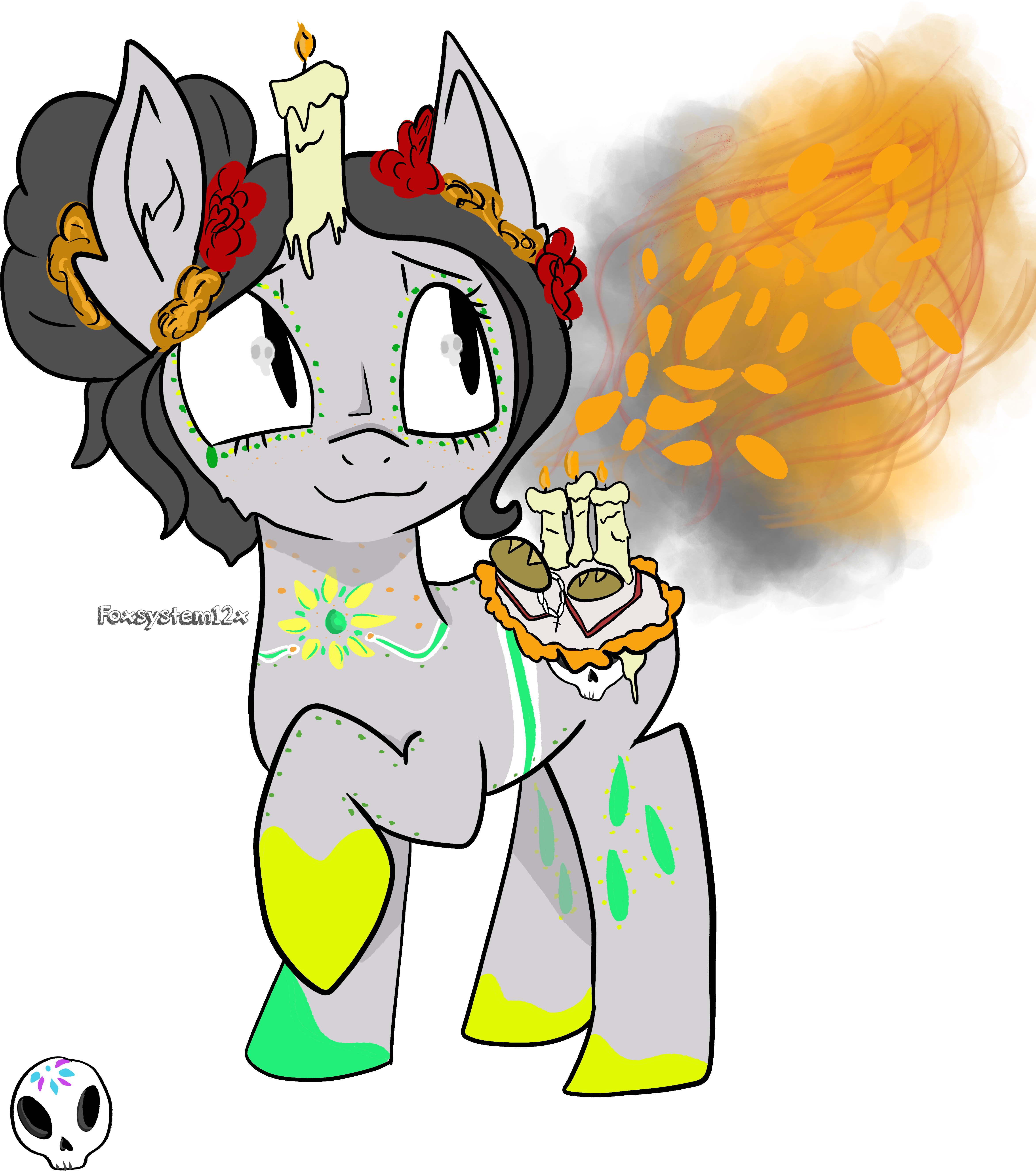 Colours, Dia De Los Muertos, Ear Fluff, Fire, Flower, - Cartoon (5400x7200)