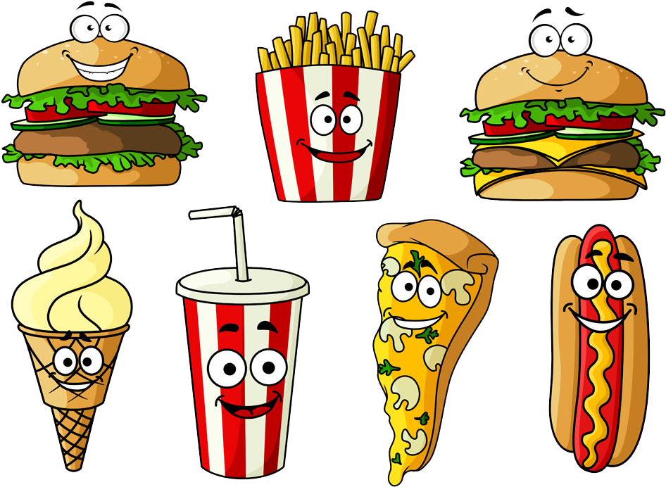 Hamburger Hot Dog Soft Drink Fast Food Cheeseburger - Junk Food Cartoon Characters (1024x724)