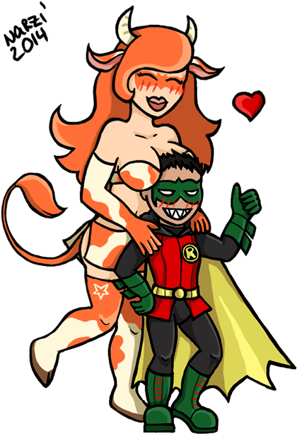 Pieman24601 10 11 Robin And Bat-cow By Narcissai - Bat-cow (450x637)