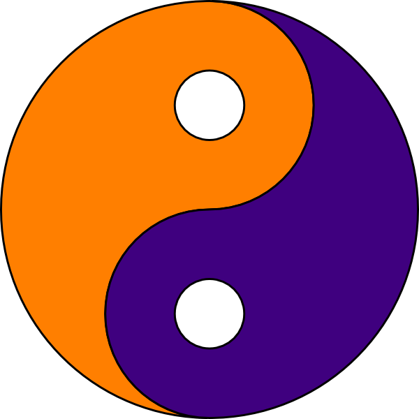 Purple Gold Ying Yang Clip Art - Yin Yang Orange And Purple (600x600)