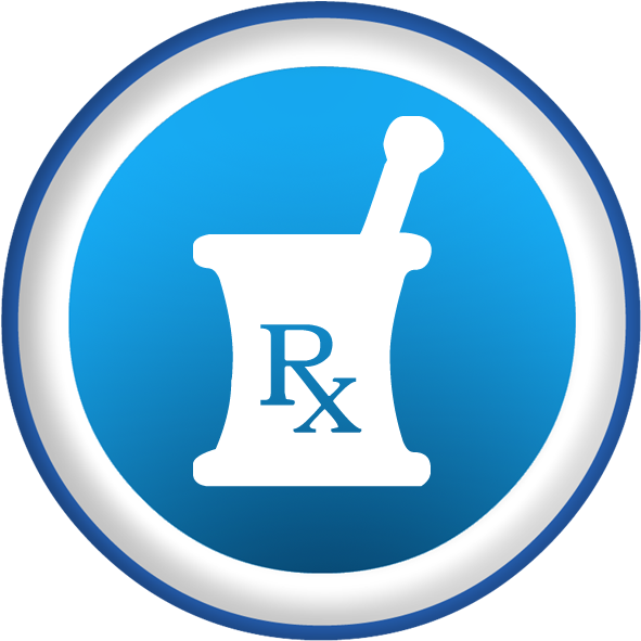 Mortar Pestle Rx Symbol Blue Button - Pharmacy Mortar And Pestle (600x600)