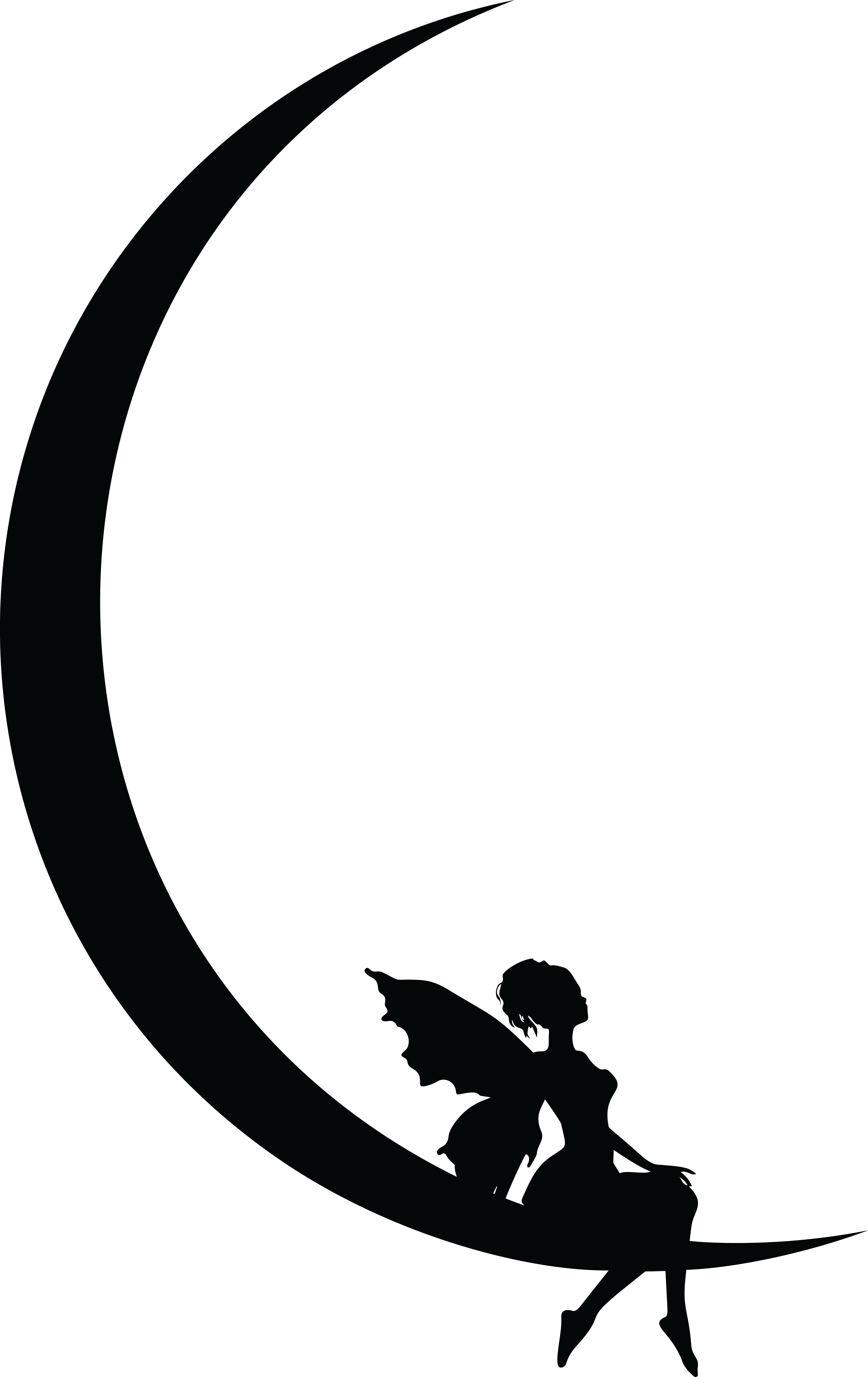 Free Clipart Of A Silhouetted Fairy On A Moon - Fairy Sitting The Moon Silhouette (4000x6343)