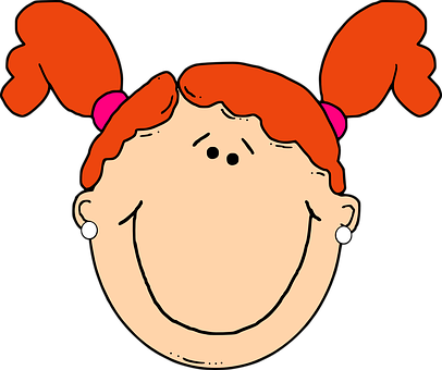 Girl, Face, Happy, Red, Hair, Pigtails - Red Headed Girl Cartoon (406x340)