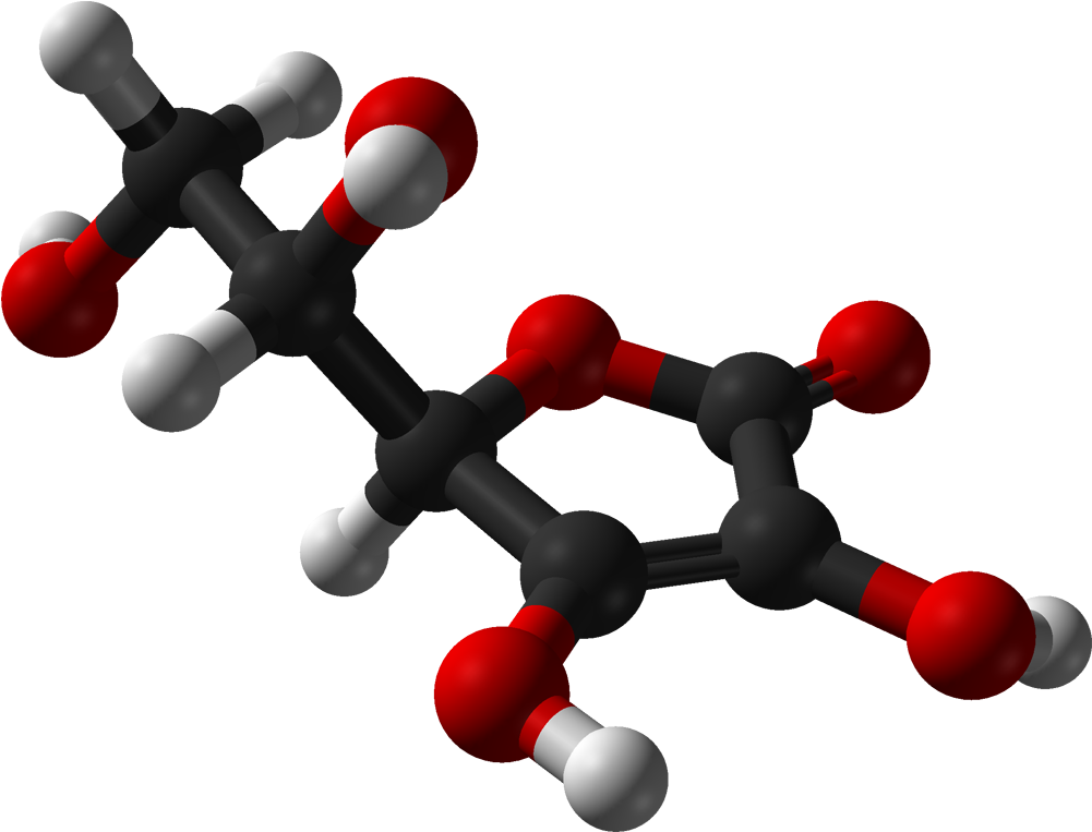 Ball And Stick Model Of The L Ascorbic Acid Molecule, - Vitamin C 3d Structure (1100x862)