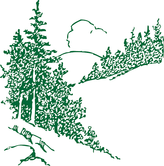 Free Cloud, Outline, Mountain, Plants, Tree, Landscape, - Free Christmas Clip Art (635x640)