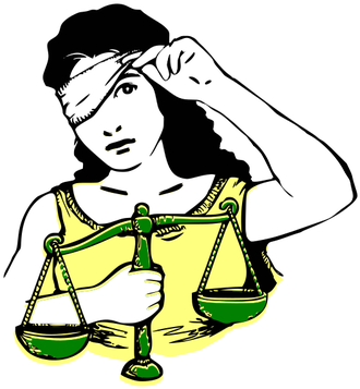 Peeking Lady With Justice Scale - Lady Justice No Blindfold (353x500)
