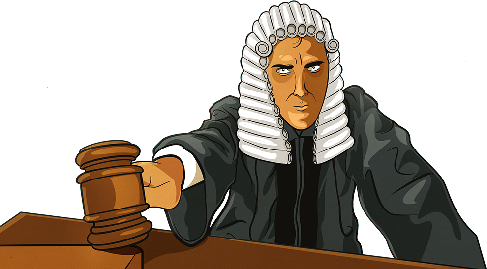 White Wigged,black Robed, Gavel Holding Judge - Judges Png (990x547)