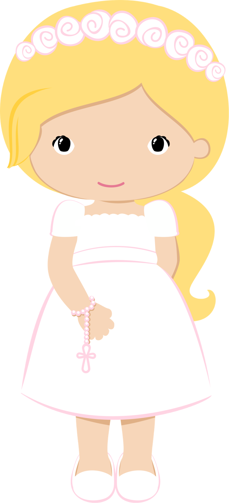 Girls In Pink For Their First Communion - Communion Girl Clip Art (730x1600)