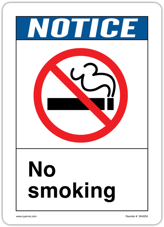 Cyanvis Safety Sign Legend, Ansi - No Smoking Fine Sign (580x791)