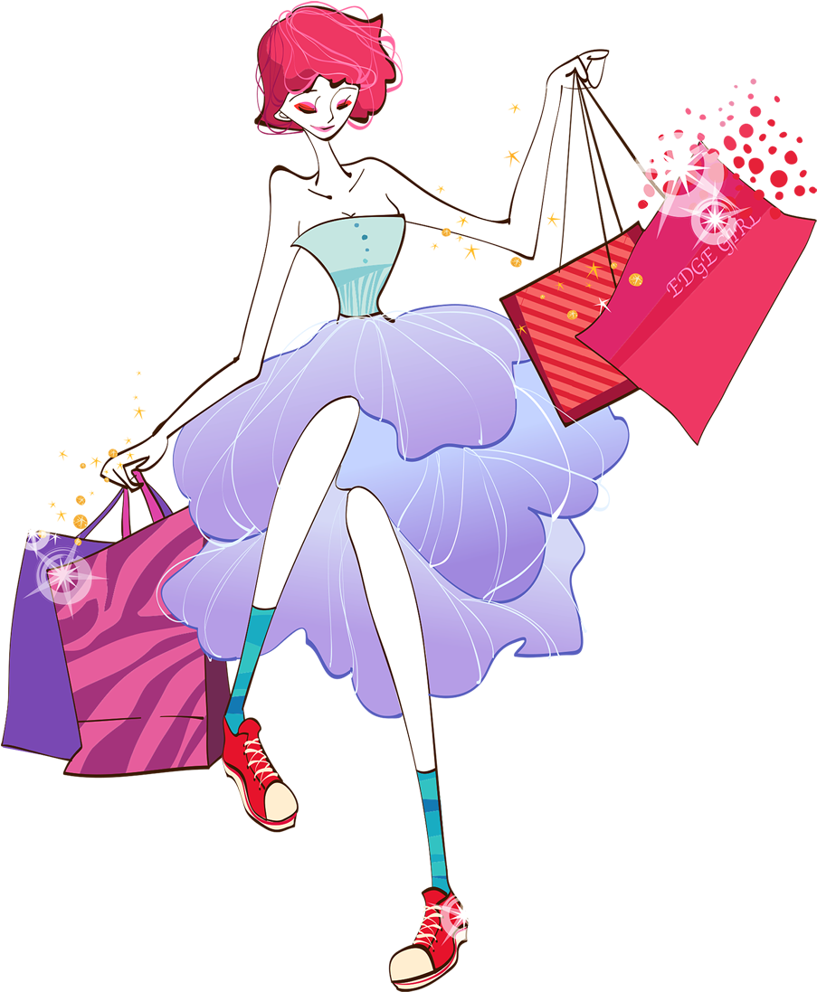 Woman Shopping Cartoon Illustration - Illustration (1276x1276)