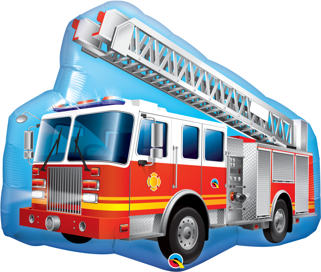 Red Fire Truck Balloon - Fire Engine Giant Foil Balloon (uninflated) (1024x1024)