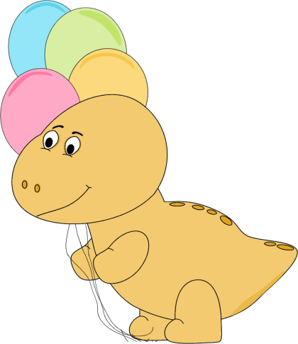 Dinosaur With Balloons - Clip Art (420x485)
