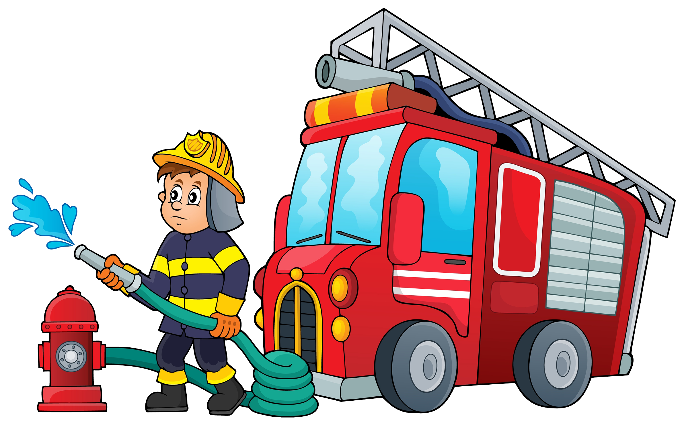 Fire Engine Firefighter Cartoon Illustration - Firetruck And Fireman Cartoon (2385x1484)