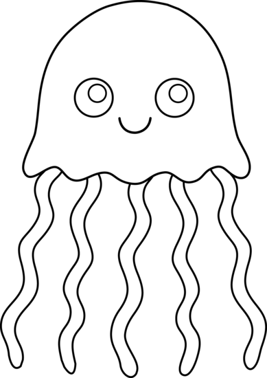 Black And White Jellyfish Clipart - Black And White Cartoon Jellyfish (389x550)
