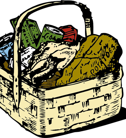 Christmas Food Baskets Delivered - Black And White Gift Basket Clipart (422x462)
