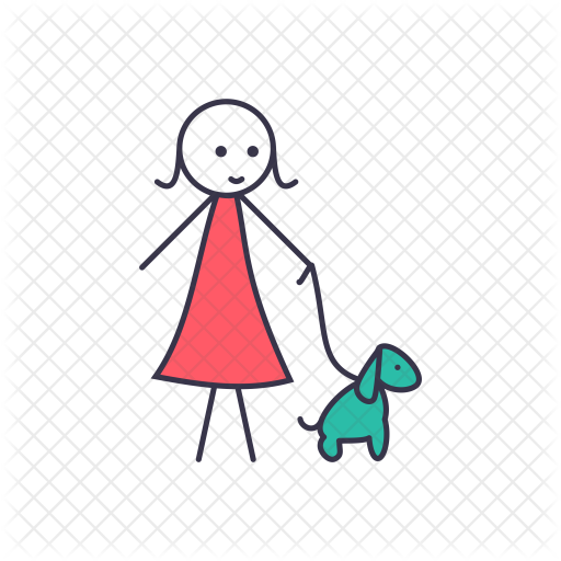 Girl, Lady, Stick, With, Dog, Human, Friend, Love Icon - Boy And Girl Icon Png (512x512)
