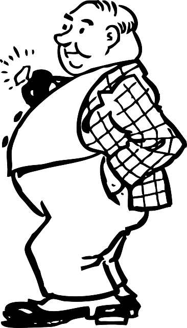 Cartoon Old, Outline, People, Man, Guy, Rich, Person, - Fat Man Clipart Black And White (366x640)