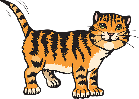 Cat Stripes Tiger Animal Tail Whiskers Str - Cat Clipart (476x340)