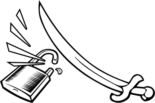 Vector Clip Art Of A Sword Cracking A Padlock Public - Ios Jailbreaking (500x331)