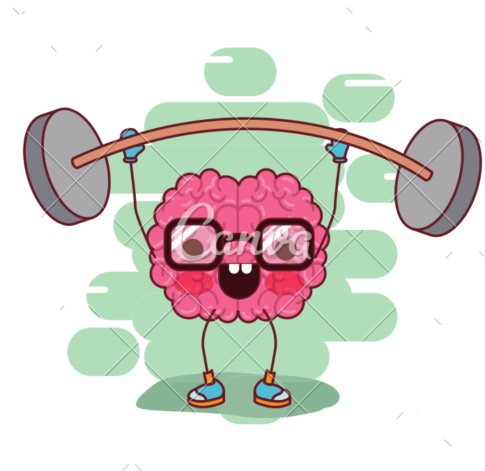 Brain Cartoon With Glasses And Weightlifting And Background - Silhouette (800x800)
