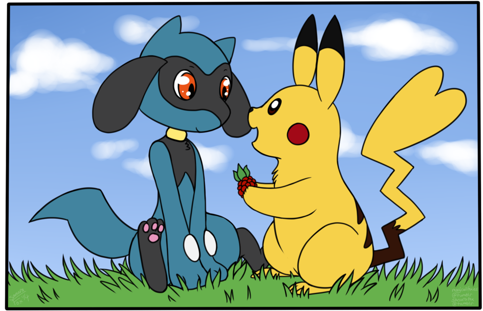 Pikachu And Riolu Secret Santa By Fox-song - Pokemon Pikachu And Riolu (1089x733)