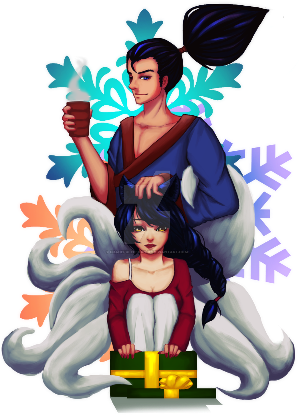 Gracefulelegance Secret Santa Exchange - Ahri And Yasuo Anime (1024x1473)