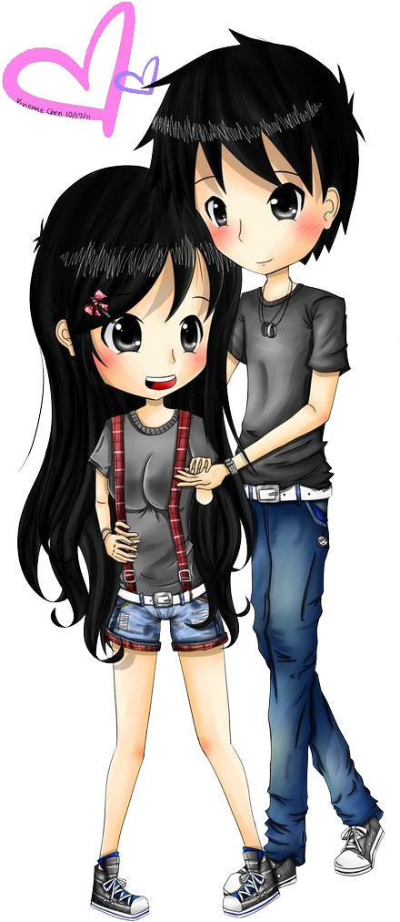 Anime Love Couple Png Transparent Image - Transparent Cartoon Love Png (697x1147)