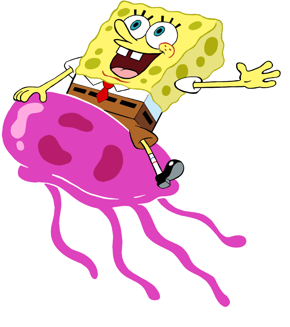 Spongebob Riding A Jellyfish By Eyecupcakes On Deviantart - Spongebob Riding A Jellyfish (1058x1154)