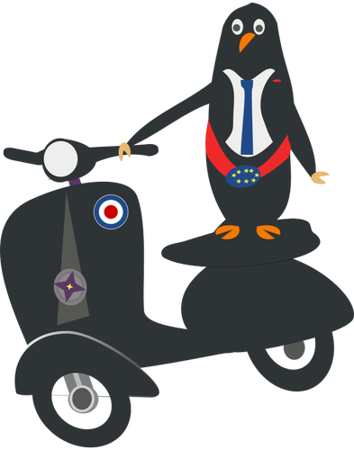 Penguin On A Scooter Vector Image - Penguin On A Scooter (393x500)