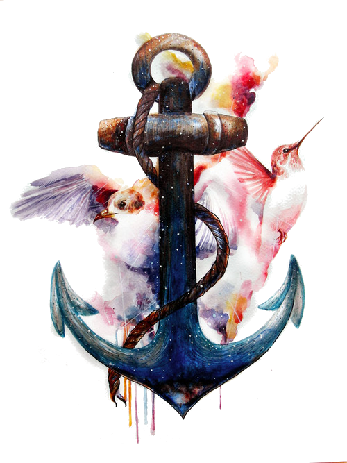 Anchor Watercolor Painting Tattoo Art - Anchor Watercolor Painting (500x667)
