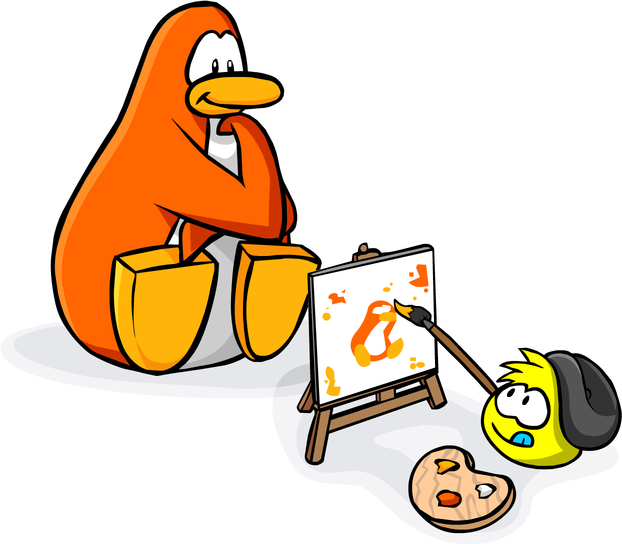 Homepage Painting Puffle And Orange Penguin - Club Penguin Painting (1292x1136)