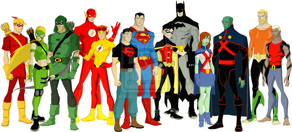 Justice League I Young Justice By Krosi - Young Justice And Justice League (1280x577)