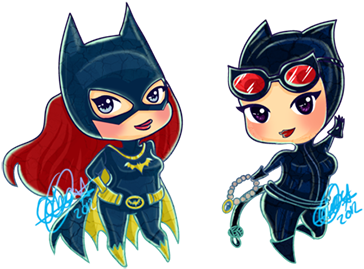 Dc Fan Art 26 Batgirl And Catwoman Chibis By Hikaru9u9 - Chibi Catwoman Png (490x294)