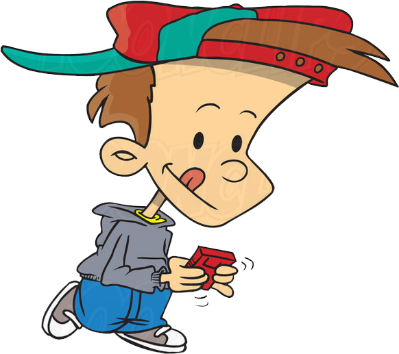 Cartoon Boy Walking And Playing A Video Game By Ron - Cartoon Boy Playing Video Games (581x527)