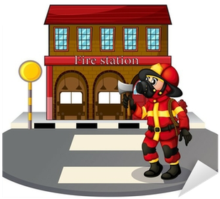 Vinilo Pixerstick Un Bombero Frente A La Estación De - Firefighter (400x400)