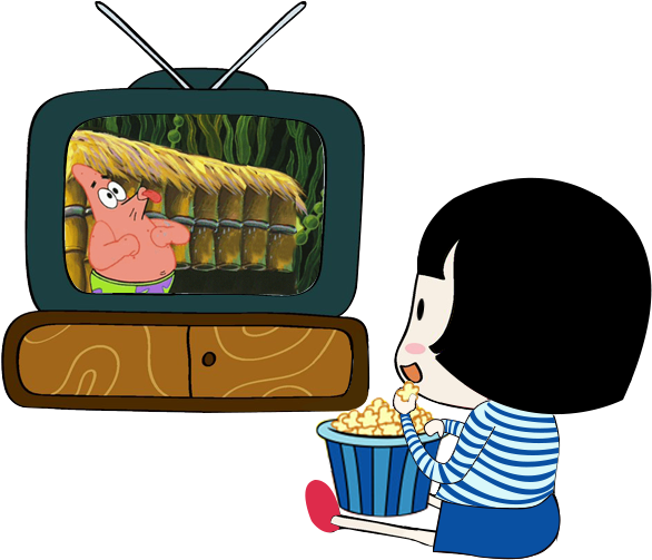 卡通女孩看电视 - 卡通 圖 看 電視 (611x570)