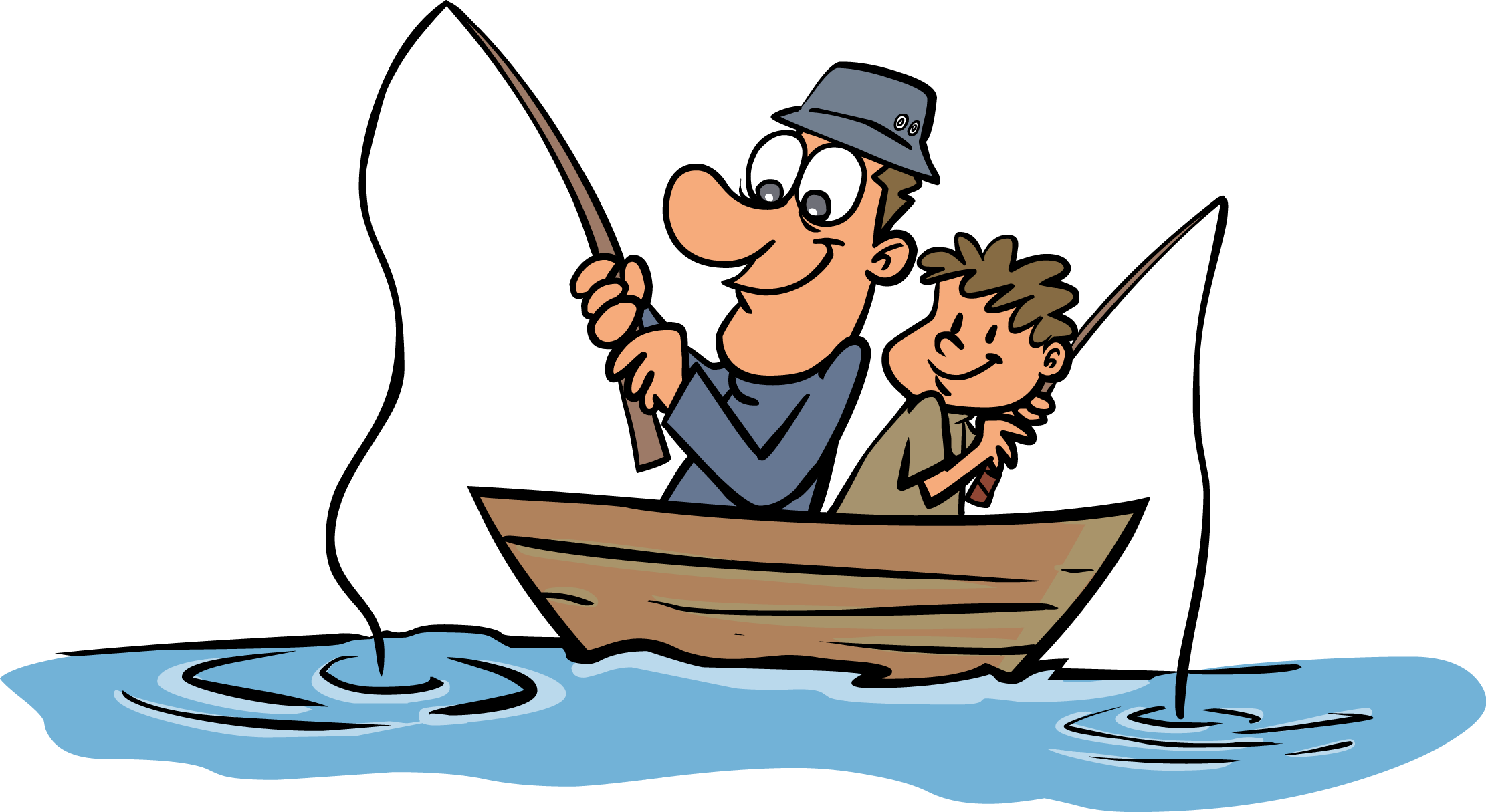 Funny Fisherman Cartoon Clipart Best - Father And Son Fishing (2222x1215)