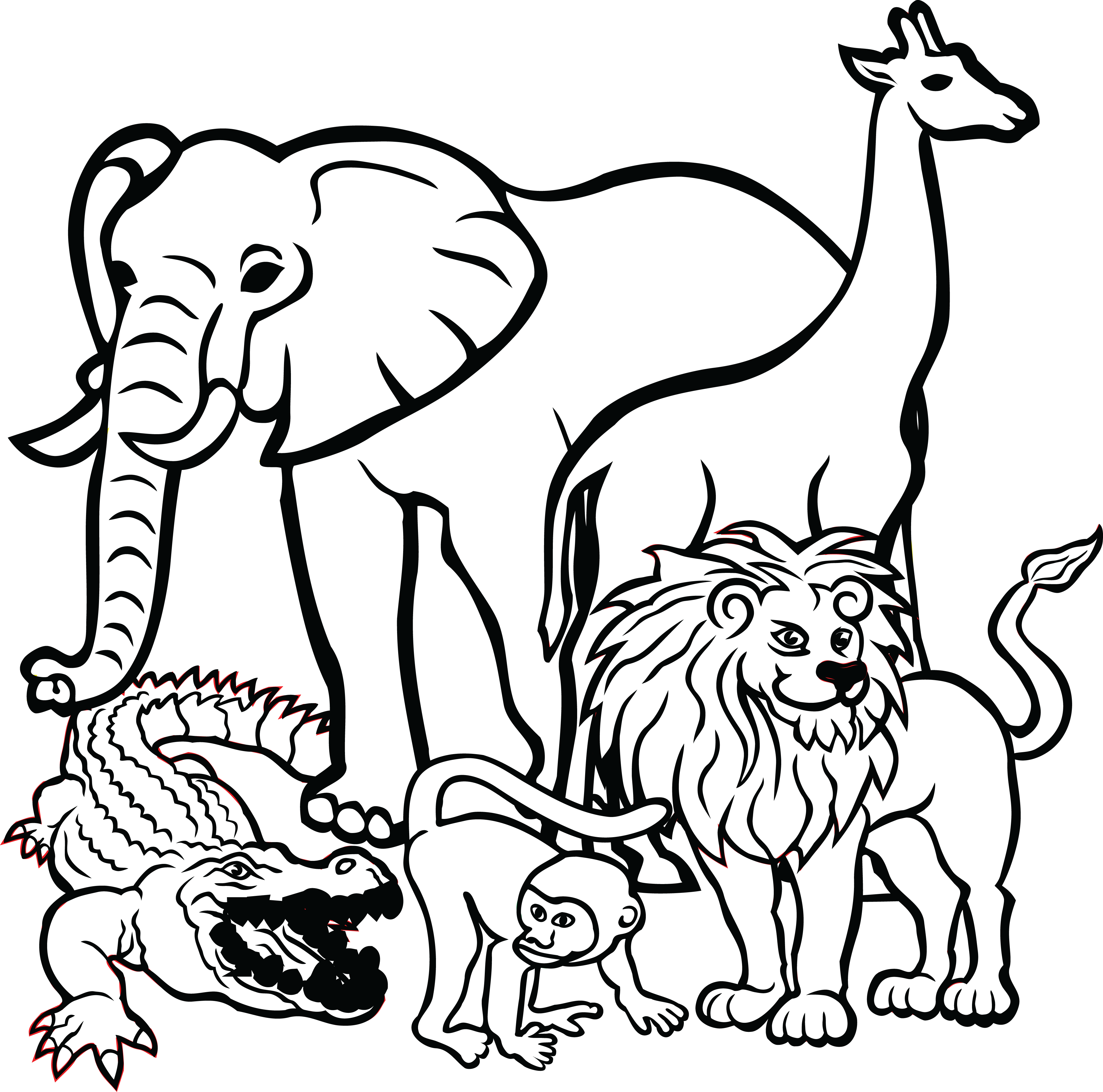 Free Clipart Of African Animals - Group Of Animals Clipart Black And White (4000x3959)
