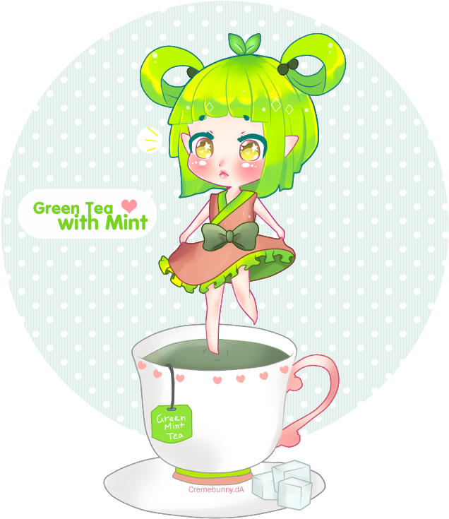 Chibi Green Tea With Mint By Cremebunny - Tinypic (669x750)