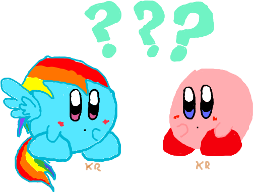 Kirbyrainboom, Kirby, Kirbyfied, Question Mark, Rainbow - Cartoon (640x400)
