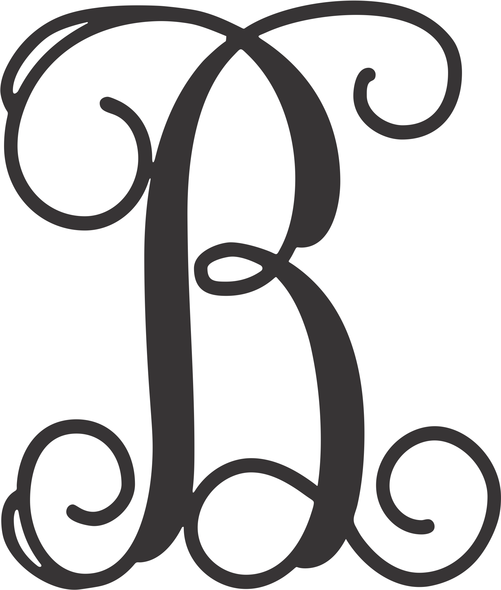 Monogram Letters Open Letter B - Vine Monogram Font (2000x2000)