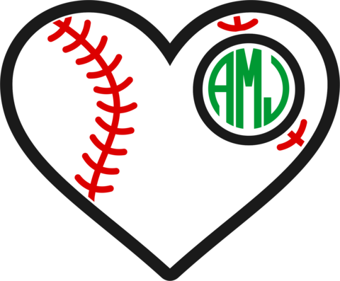 Baseball/softball Heart Monogram Decal - Hey Batter Batter! Baseball Tee (480x397)