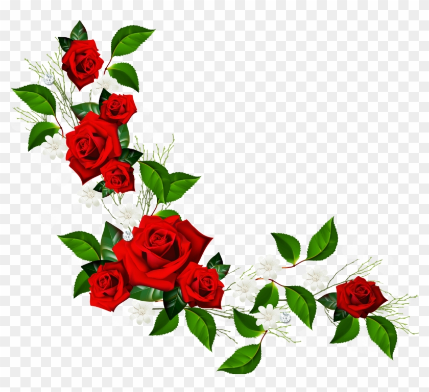 Decorative Element With Red Roses White Flowers And - Rose Border Clipart #914