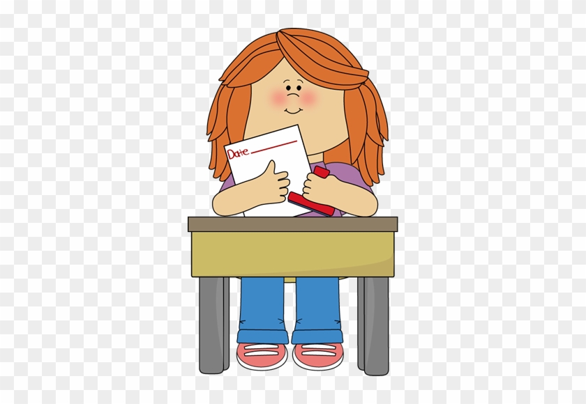 Girl Date Stamper - Girl Sitting At Desk Clipart #1338