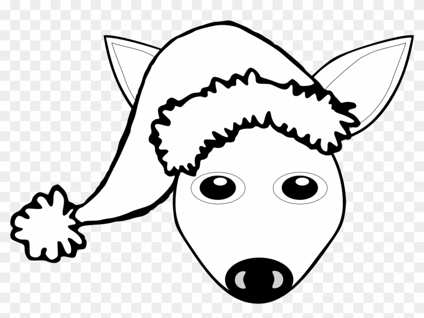 Fawn 1 Face With Santa Hat Black White Line Art Christmas - Fawn 1 Face With Santa Hat Black White Line Art Christmas #1407