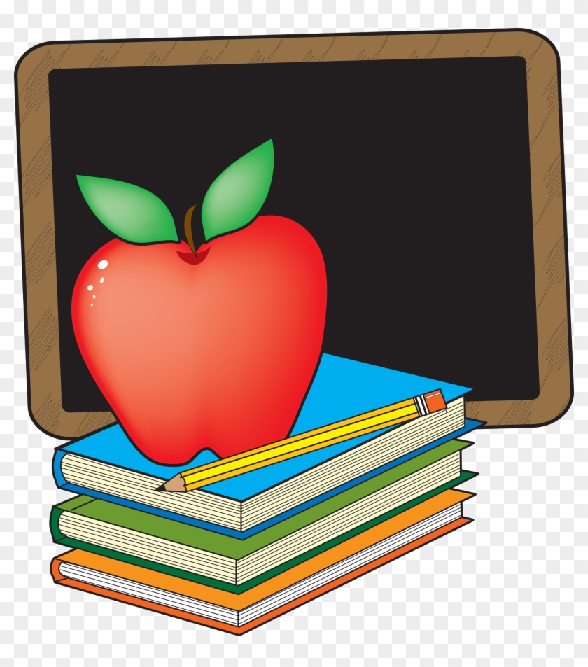 Clip Art Apple And Books School Clipart The Cliparts - Chalkboard And Apple Clipart #1657